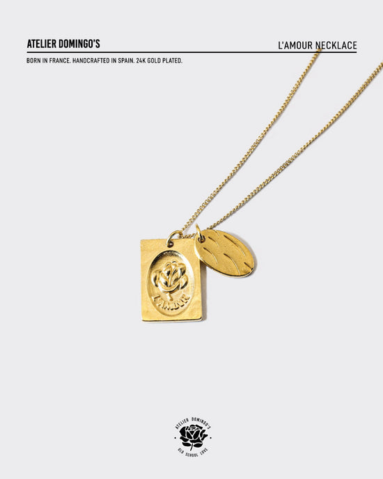 Atelier Domingo's L'Amour necklace is unisex and timeless. This gold-plated necklace has been designed to be for both men and women.