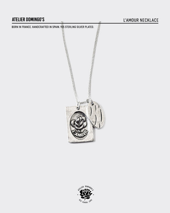 Atelier Domingo's L'Amour necklace is unisex and timeless. This silver-plated necklace has been designed to be for both men and women.