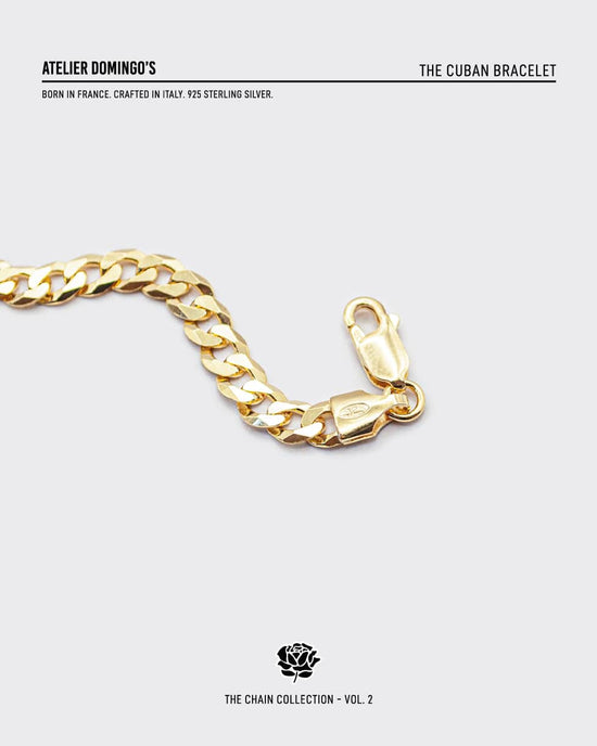 The Cuban bracelet is made of 925 sterling silver, covered with 18K gold. The bracelet is handcrafted in Italy and made for both men and women.