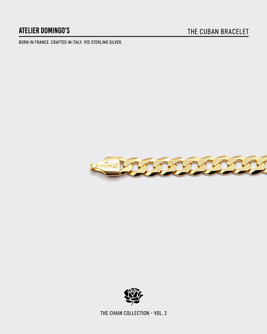 The Cuban bracelet is made of 925 sterling silver, covered with 18K gold. The bracelet is handcrafted in Italy and made for both men and women.