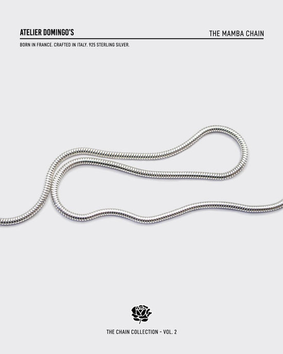 The Mamba necklace is made of 925 sterling silver. The chain is handcrafted in Italy and made for both men and women.