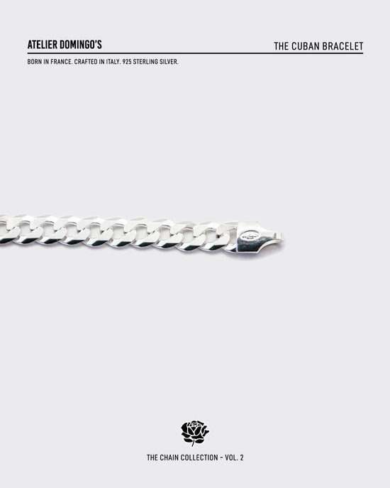 The Cuban bracelet is made of 925 sterling silver. The bracelet is handcrafted in Italy and made for both men and women.