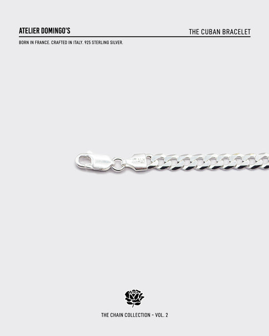 The Cuban bracelet is made of 925 sterling silver. The bracelet is handcrafted in Italy and made for both men and women.