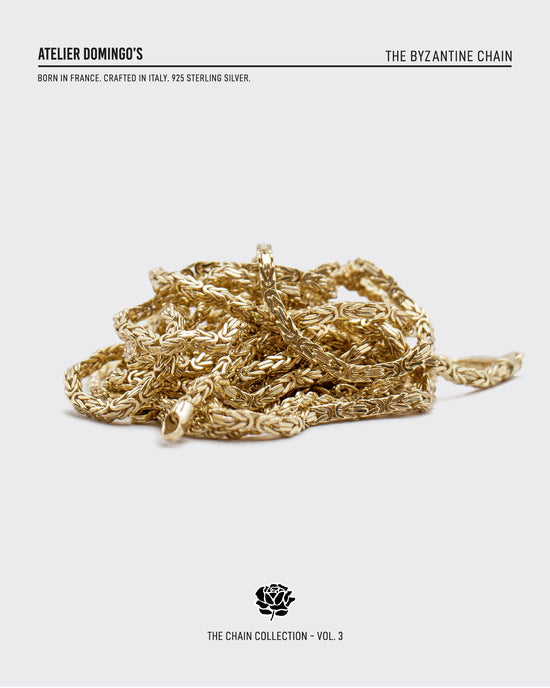 The Byzantine chain is made of 925 sterling silver, covered with 18K gold. The bracelet is handcrafted in Italy and made for both men and women.