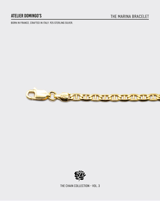 The Marina bracelet is made of 925 sterling silver, covered with 18K gold. The bracelet is handcrafted in Italy and made for both men and women.