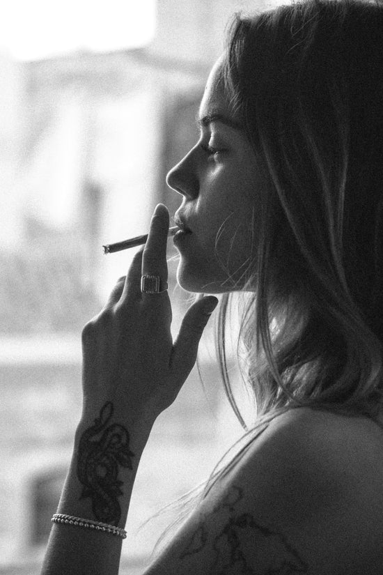 Judit for Atelier Domingo's, wearing our unisex chain collection. Made of 925 sterling silver, this collection has been designed in France and crafted in Italy.