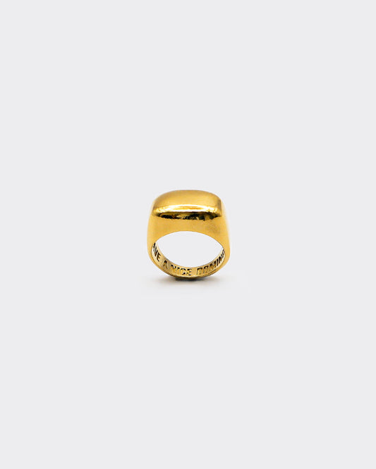 Atelier Domingo's Block gold ring is a tribute to New York block parties. This unisex ring is made in Spain. It is made of a high-quality 24 karat gold plating. All our jewelry is unisex, made for both men and women.