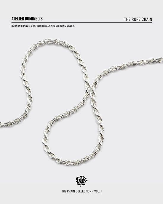 The Rope chain is made of 925 sterling silver, covered with 18K gold. The necklace is handcrafted in Italy and made for both men and women.