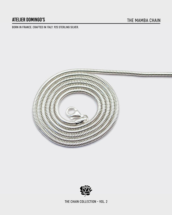 The Mamba necklace is made of 925 sterling silver. The chain is handcrafted in Italy and made for both men and women.