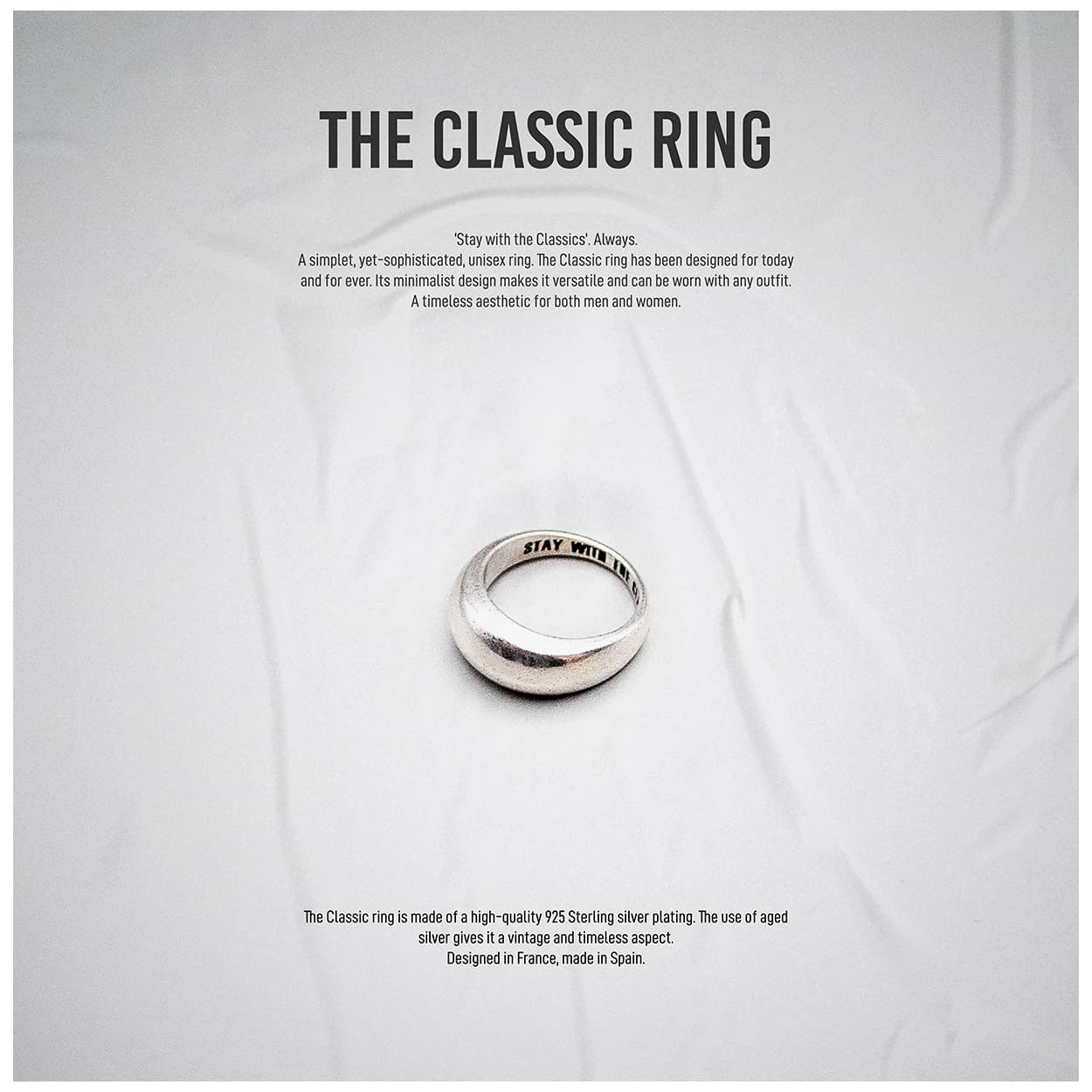 Atelier Domingo's Classic silver ring is made in Spain. This unisex ring is for both men and women. This jewelry is made of a high-quality 925 Sterling silver plating (10 microns). Stay with the Classics.